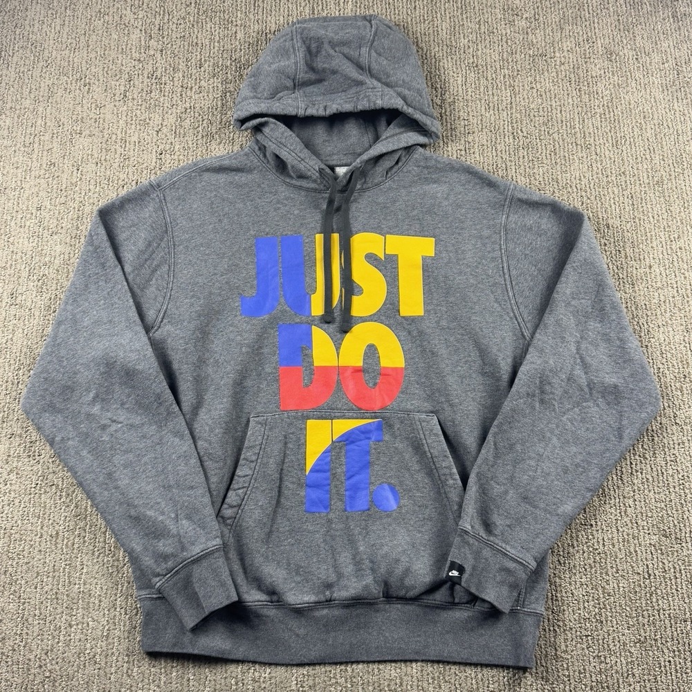 Nike Mens M Sportswear Just Do It Pullover Hoodie Sweatshirt Colorful Grey